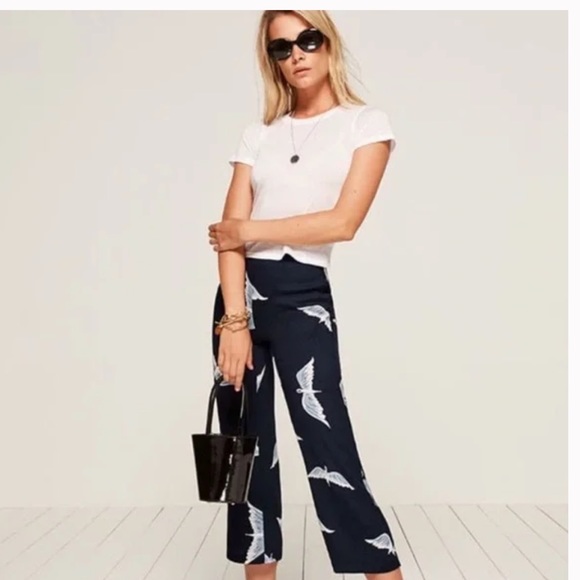 Reformation Bellini Pants Sparrow Print High Rise Crop Straight Leg - Picture 2 of 8